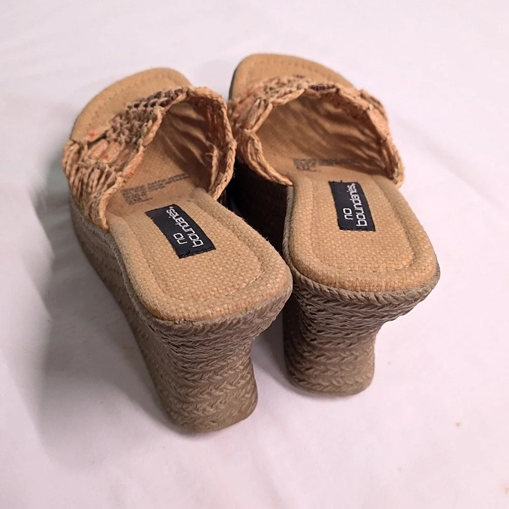 No Boundaries Platform Wedge Sandals Women 8M Tan Macrame Beaded Vintage Y2K